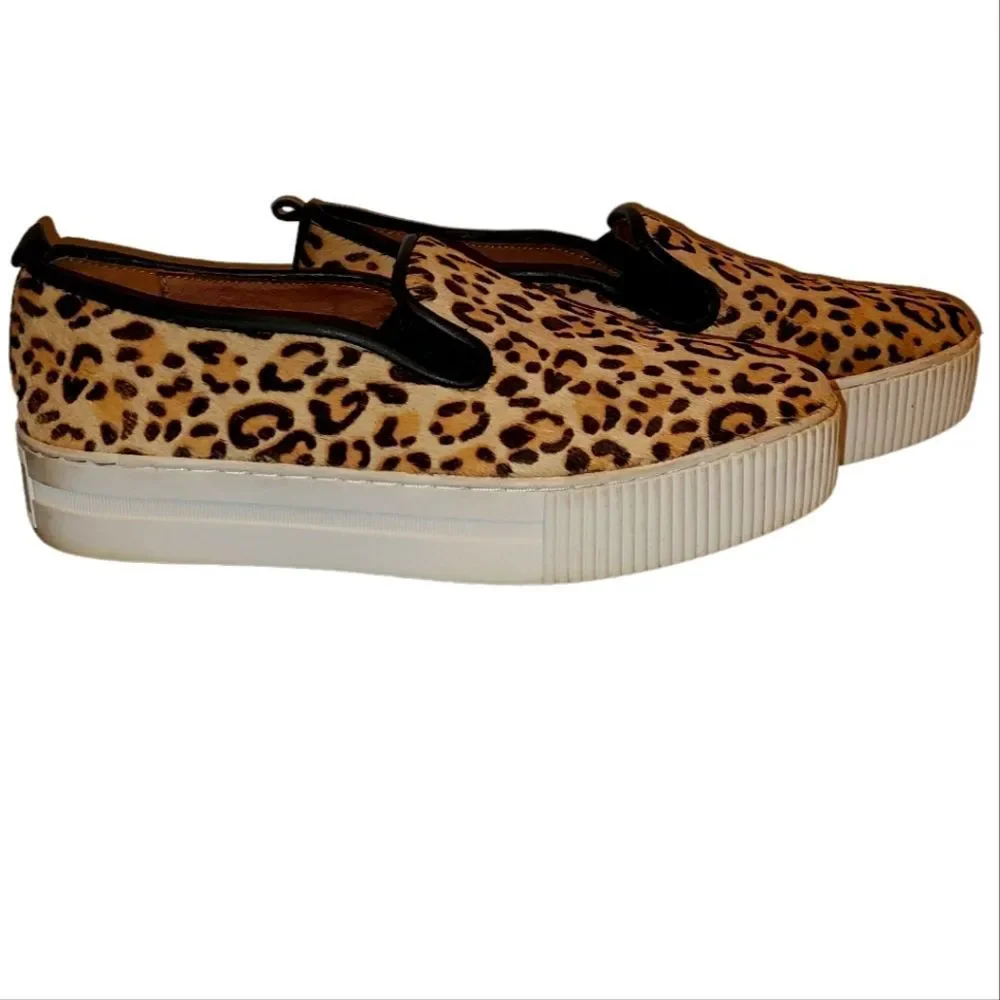 Halogen Leopard Print Calf Hair Platform Slip on Sneakers - Picture 2 of 14